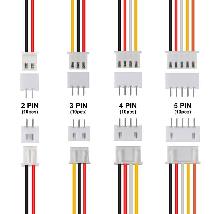 ACEIRMC 40Pairs JST-XH Connector Kit, XH 2.54mm 2/3/4/5 Pin Header Male and Female Connectors Plug Adapter with Flat Wire Cable 200mm 26AWG Compatible with JST XH (2/3/4/5P/Set) - Image 2